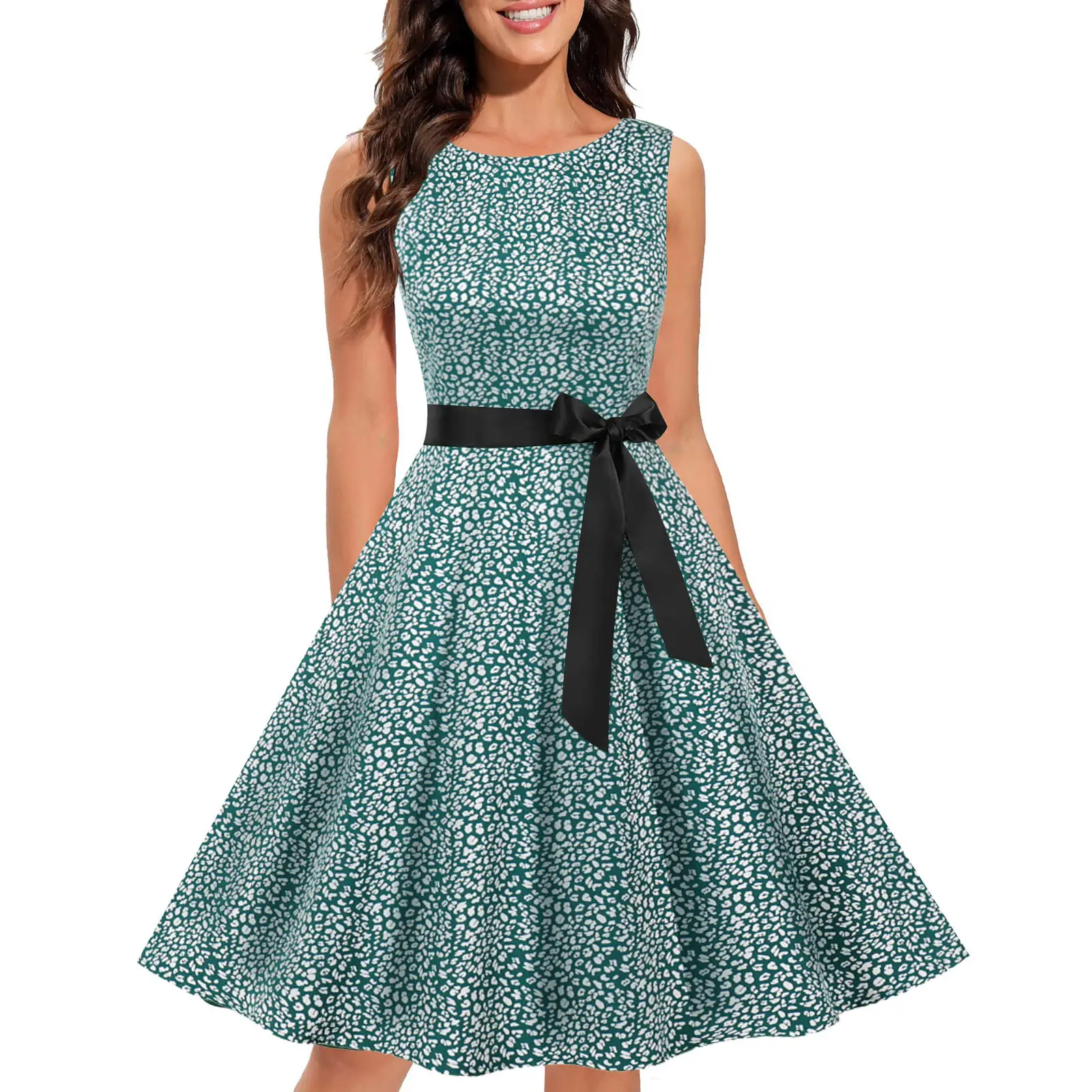 1950s Style Sleeveless Polka Dot Dress Large - Image 12
