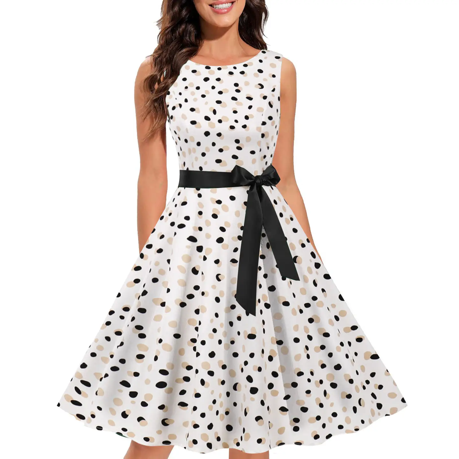 1950s Style Sleeveless Polka Dot Dress Large - Image 13