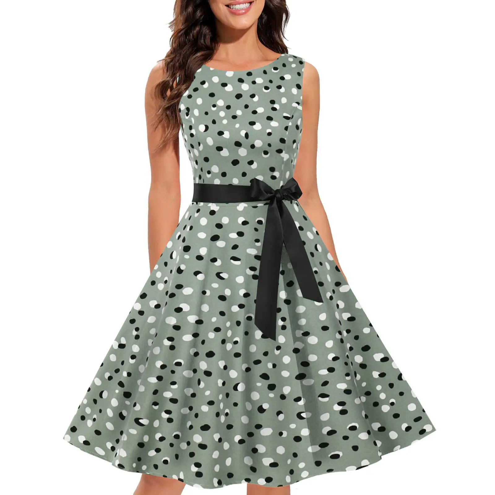 1950s Style Sleeveless Polka Dot Dress Large - Image 14