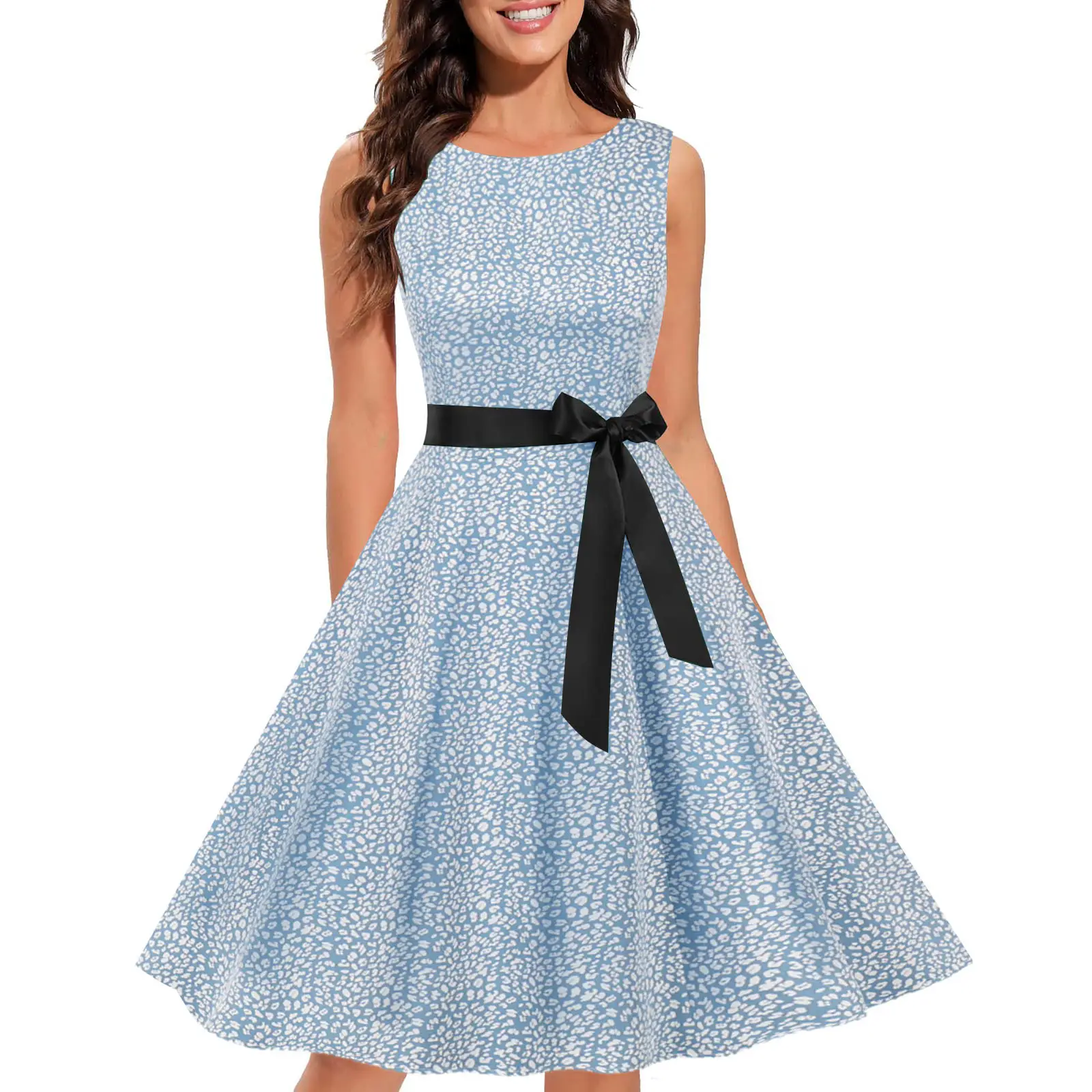 1950s Style Sleeveless Polka Dot Dress Large - Image 6