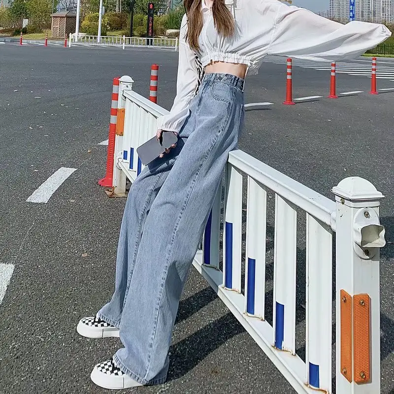 Women Adjustable Waist Slim Jeans Summer High Waist Loose Straight - Image 5