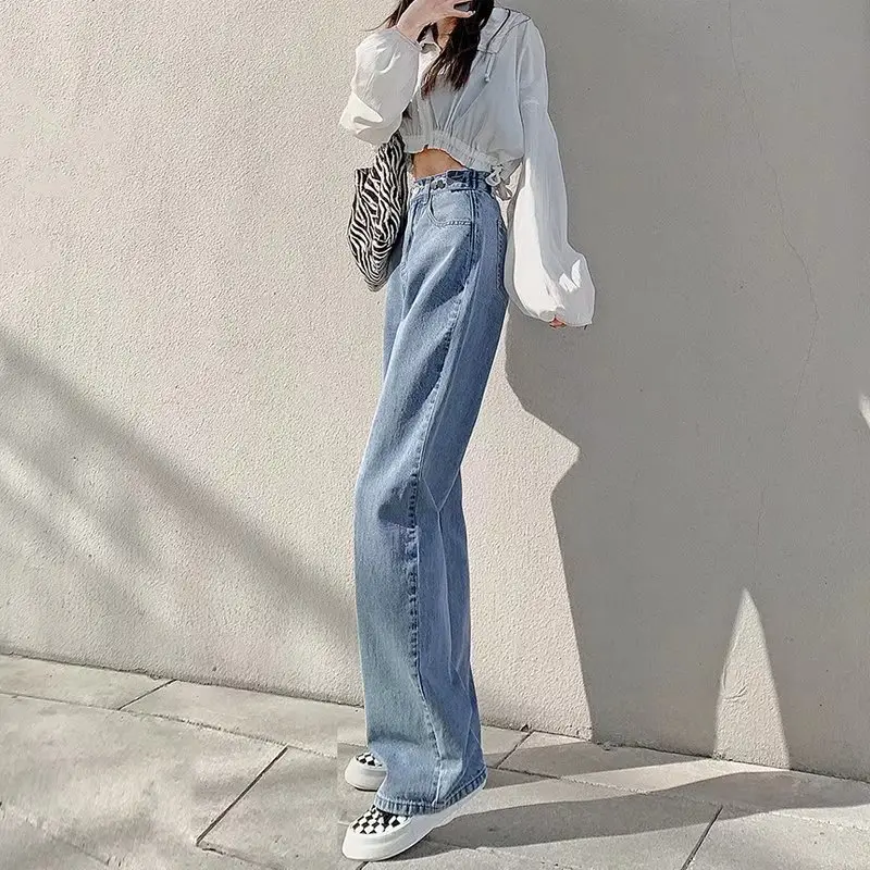 Women Adjustable Waist Slim Jeans Summer High Waist Loose Straight - Image 6