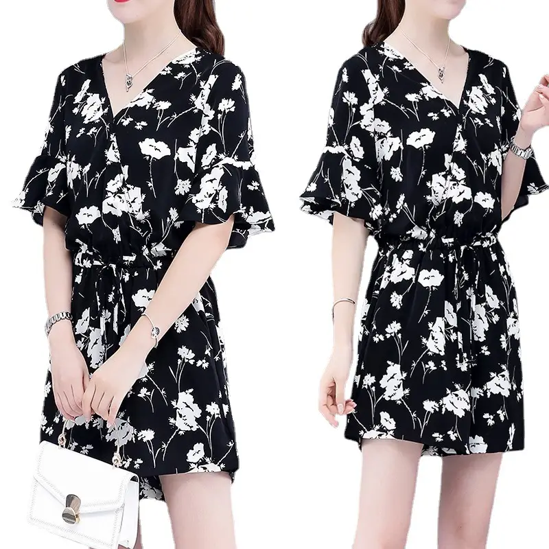 Black Banana Print Belted Skirt Suit for Women - Image 11