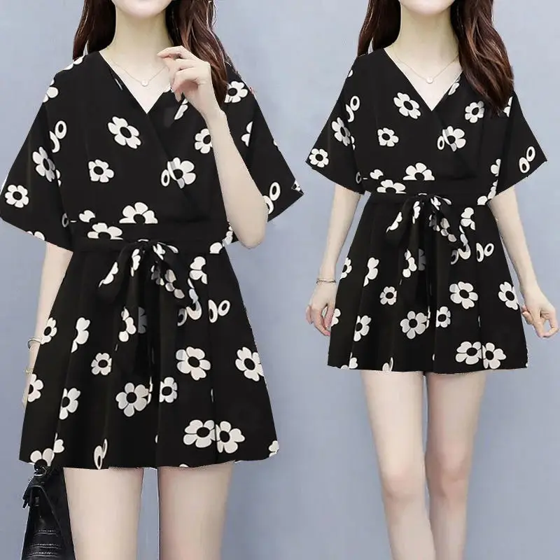 Black Banana Print Belted Skirt Suit for Women — feature 4