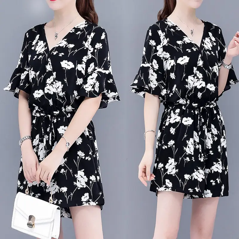 Black Banana Print Belted Skirt Suit for Women — feature 8