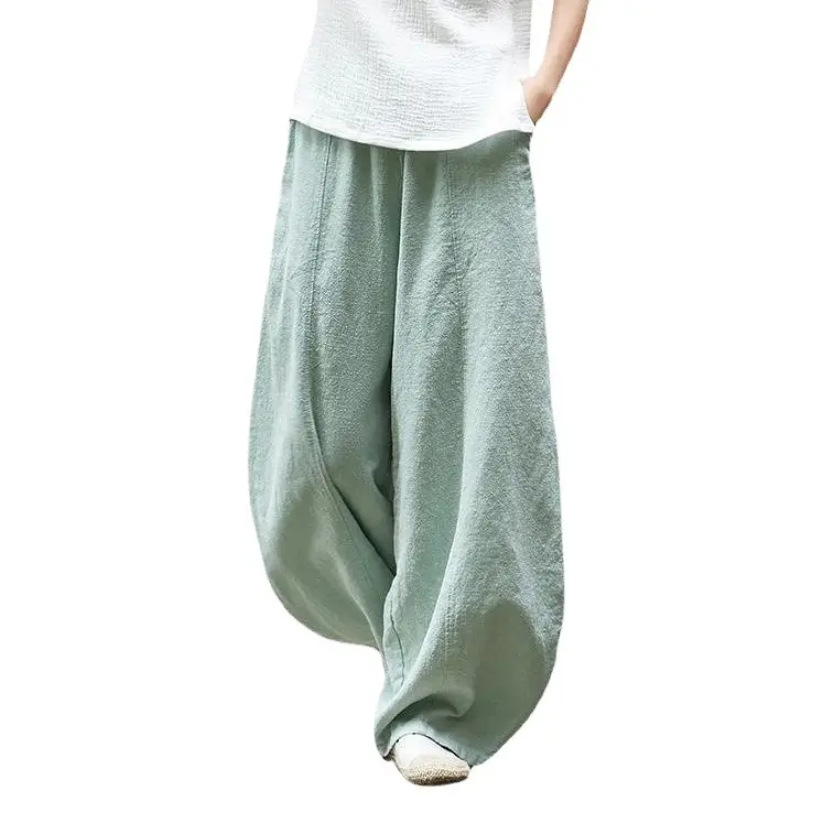 Women Cotton Linen Loose Pants Green Large Summer - Image 29