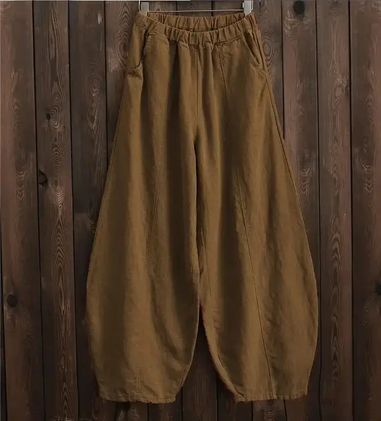 Women Cotton Linen Loose Pants Green Large Summer - Image 23