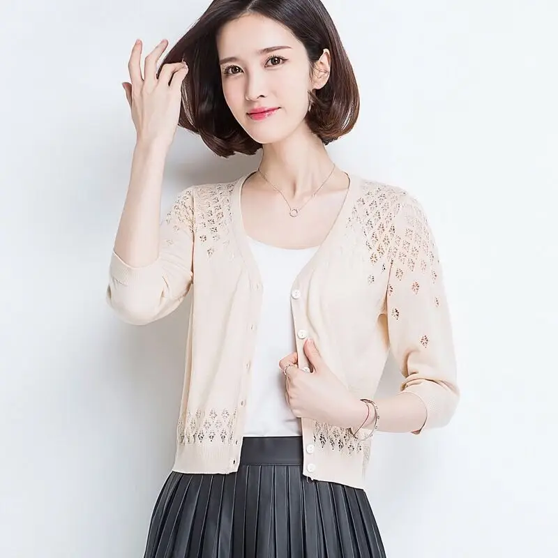 Women Cut Out Knitted Sun Protection Cardigan - Image 8