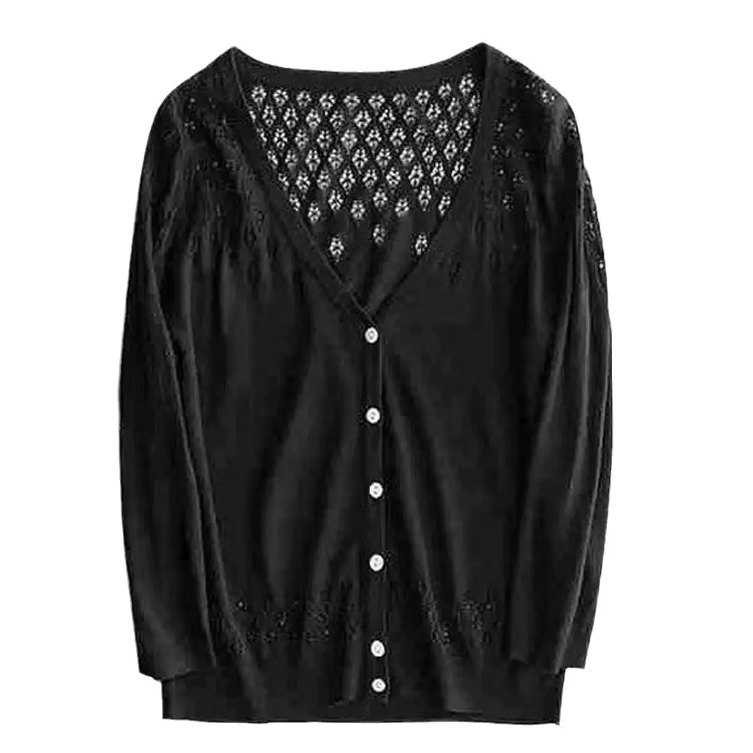 Women Cut Out Knitted Sun Protection Cardigan - Image 11