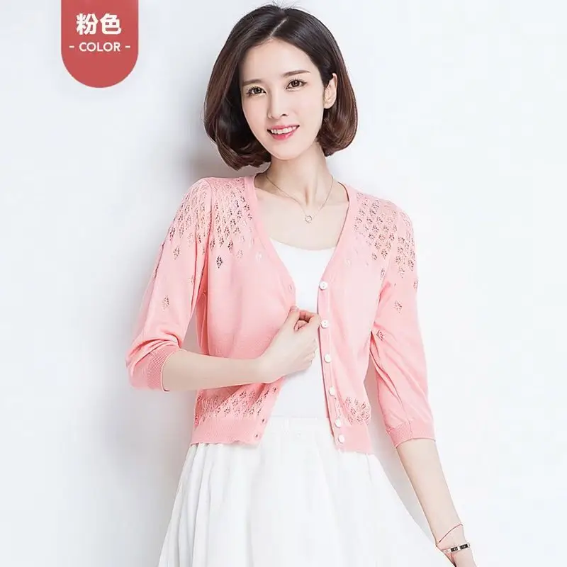 Women Cut Out Knitted Sun Protection Cardigan - Image 2
