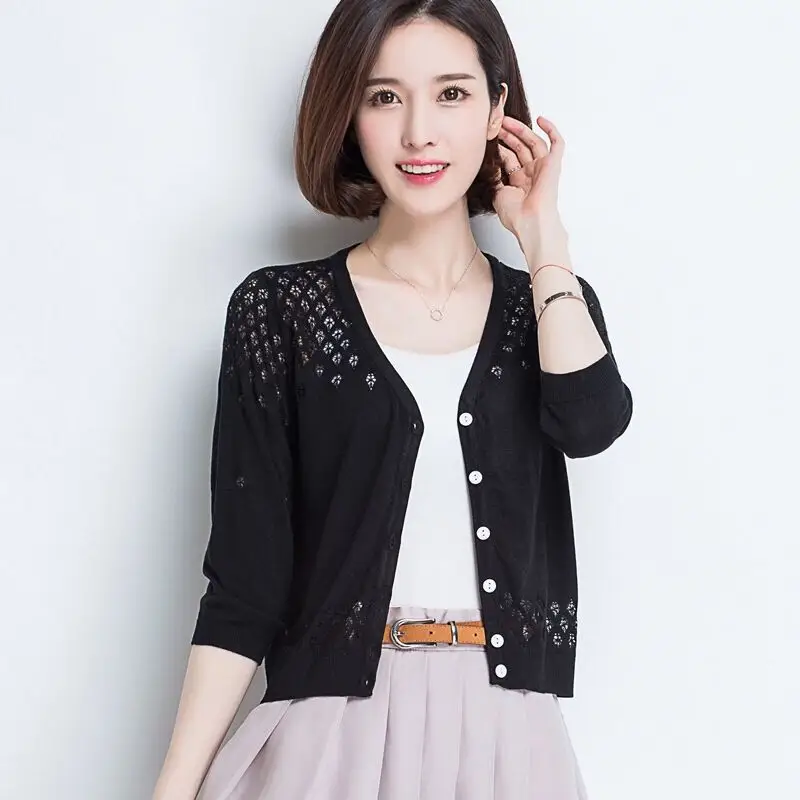 Women Cut Out Knitted Sun Protection Cardigan - Image 3