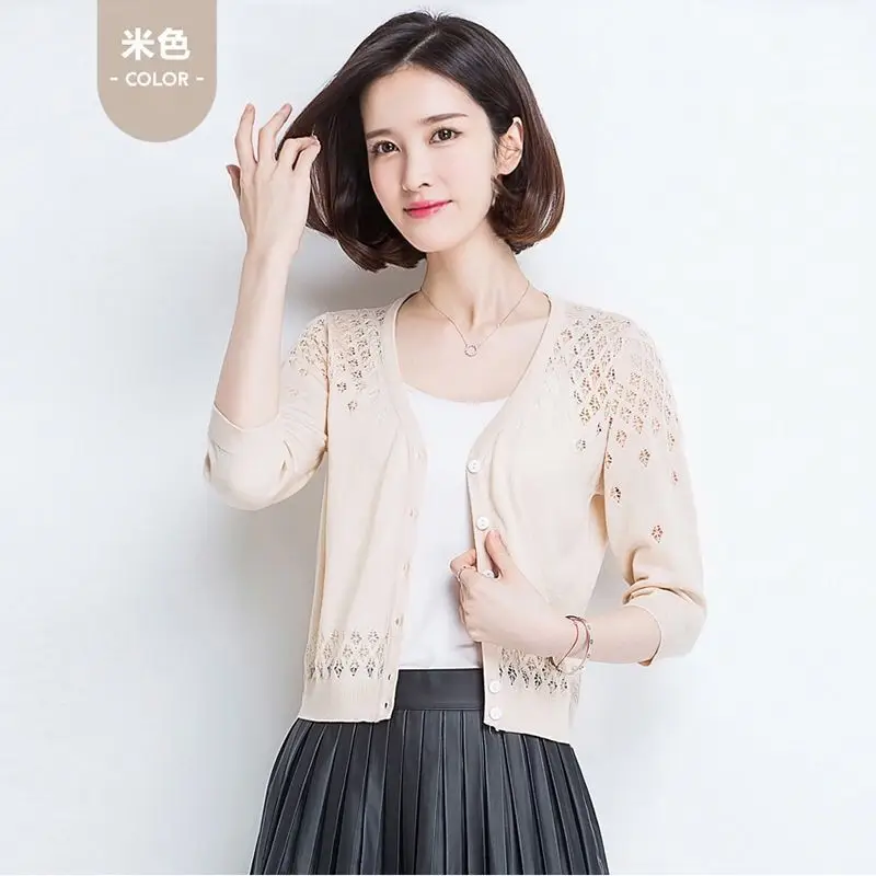Women Cut Out Knitted Sun Protection Cardigan - Image 4