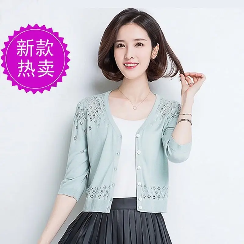 Women Cut Out Knitted Sun Protection Cardigan - Image 6