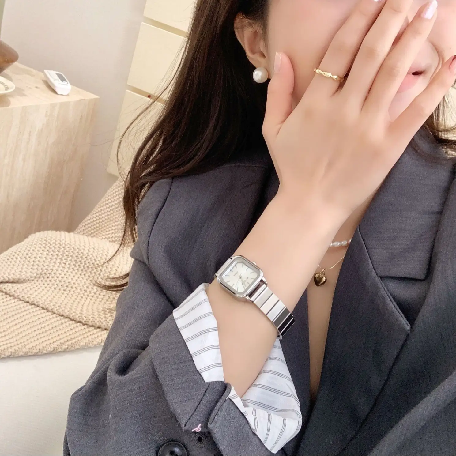 Square Watch Women's Light Luxury Silver 2022