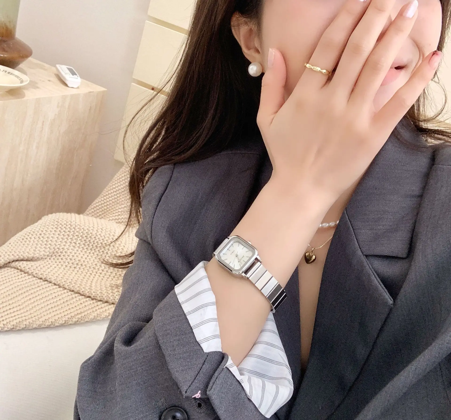 Square Watch Women's Light Luxury Silver 2022