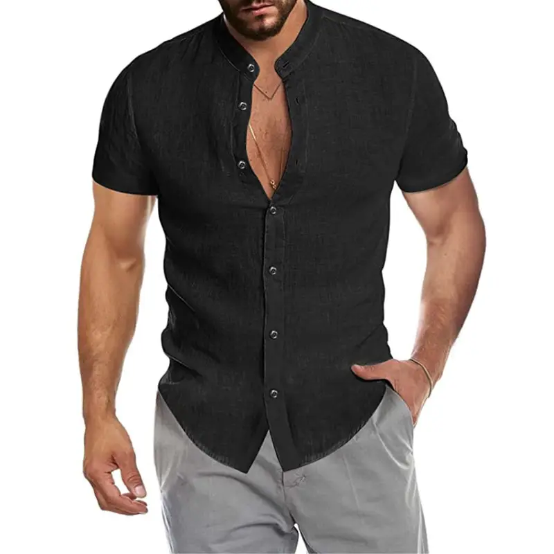 Men's White Cross-Border Short Sleeve Button Shirt - Image 8