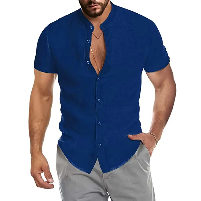 Men's White Cross-Border Short Sleeve Button Shirt - Image 10