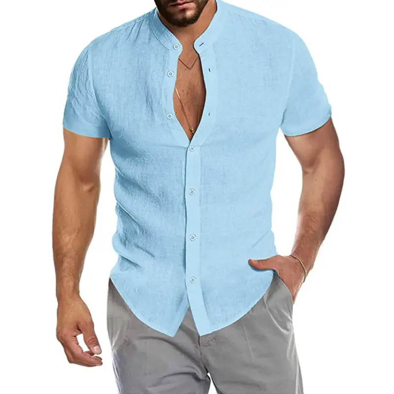 Men's White Cross-Border Short Sleeve Button Shirt — feature 2