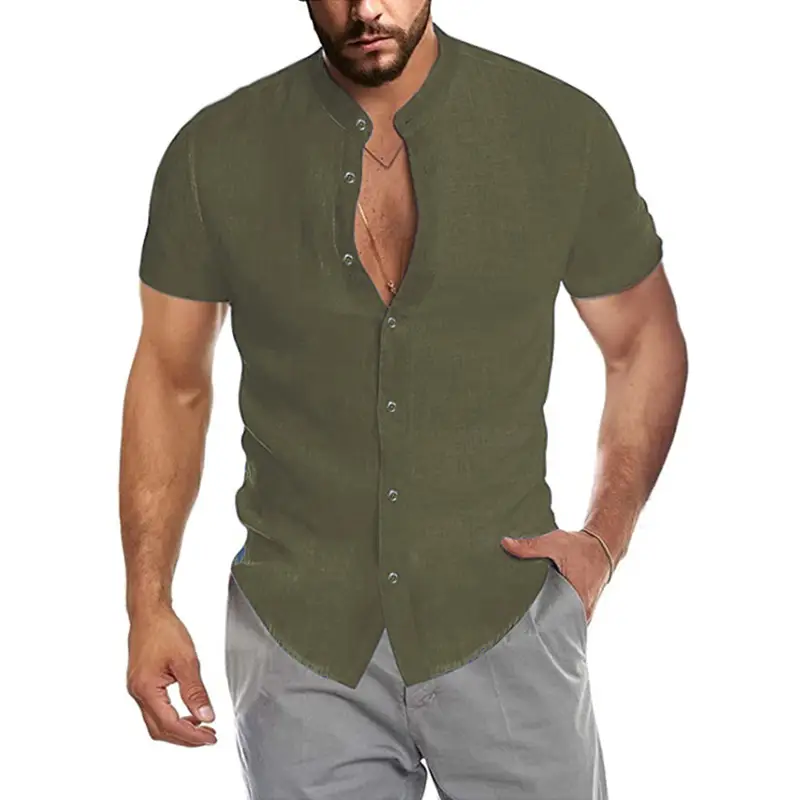 Men's White Cross-Border Short Sleeve Button Shirt - Image 5