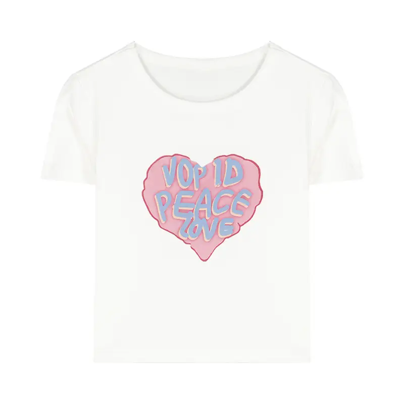 Women Short Sleeve T-Shirt White Heart Print 2025 - Image 7