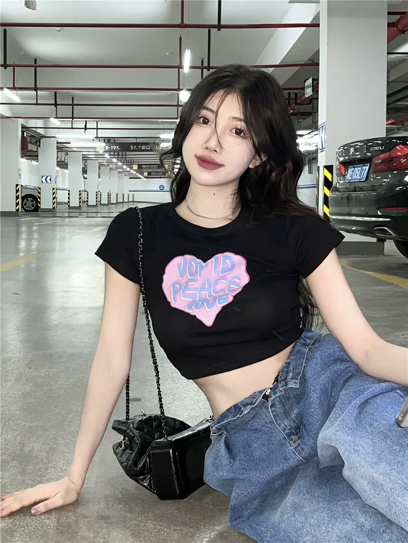 Women Short Sleeve T-Shirt White Heart Print 2025 — feature 16
