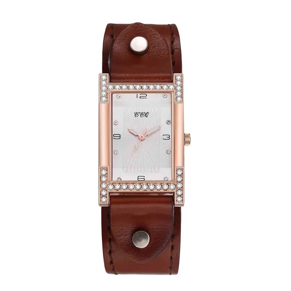 Women's Brown Leather Belt Watch with Silver Buckle - Image 6