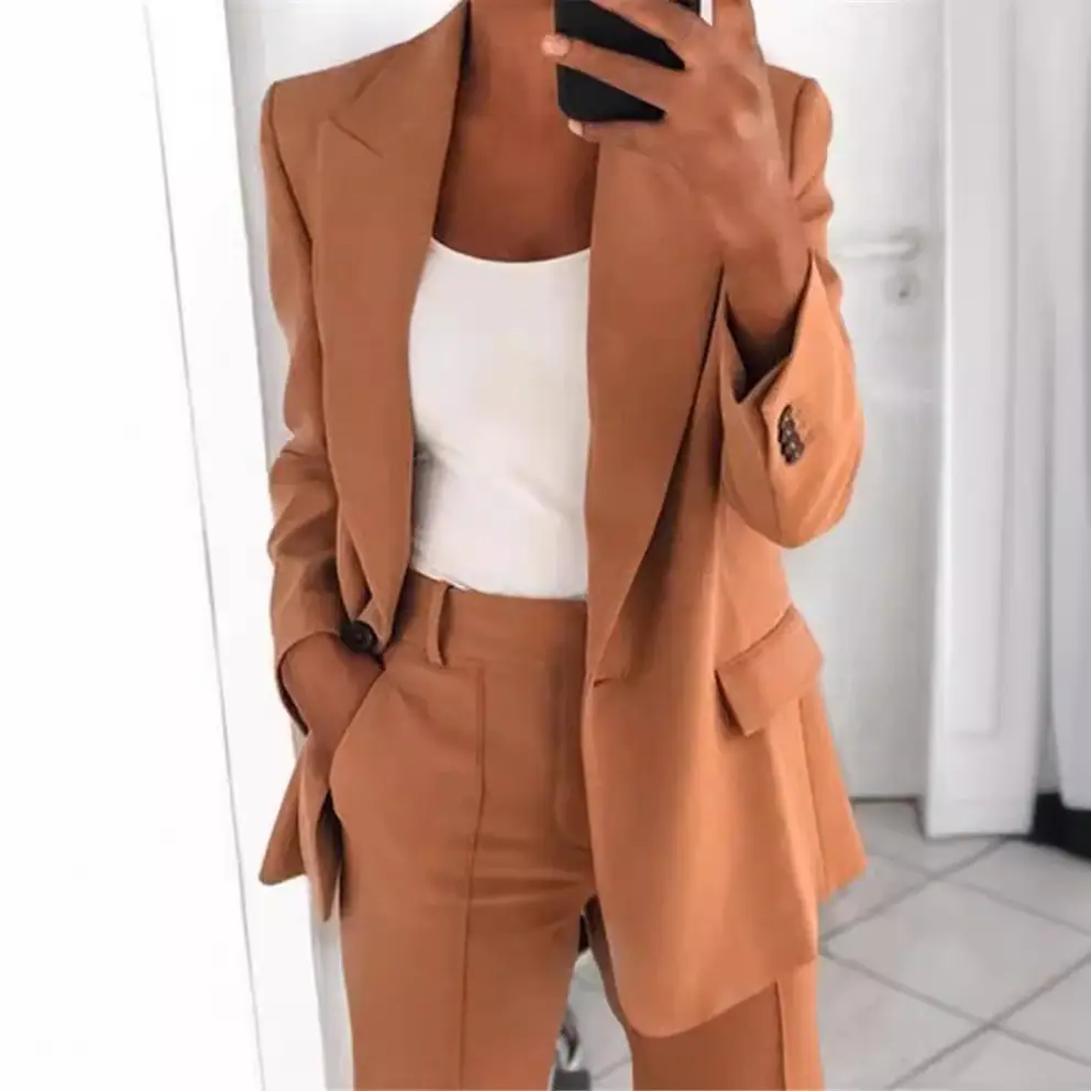 Blue Slim Fit Women's Suit Coat Set with Lapels - Image 4