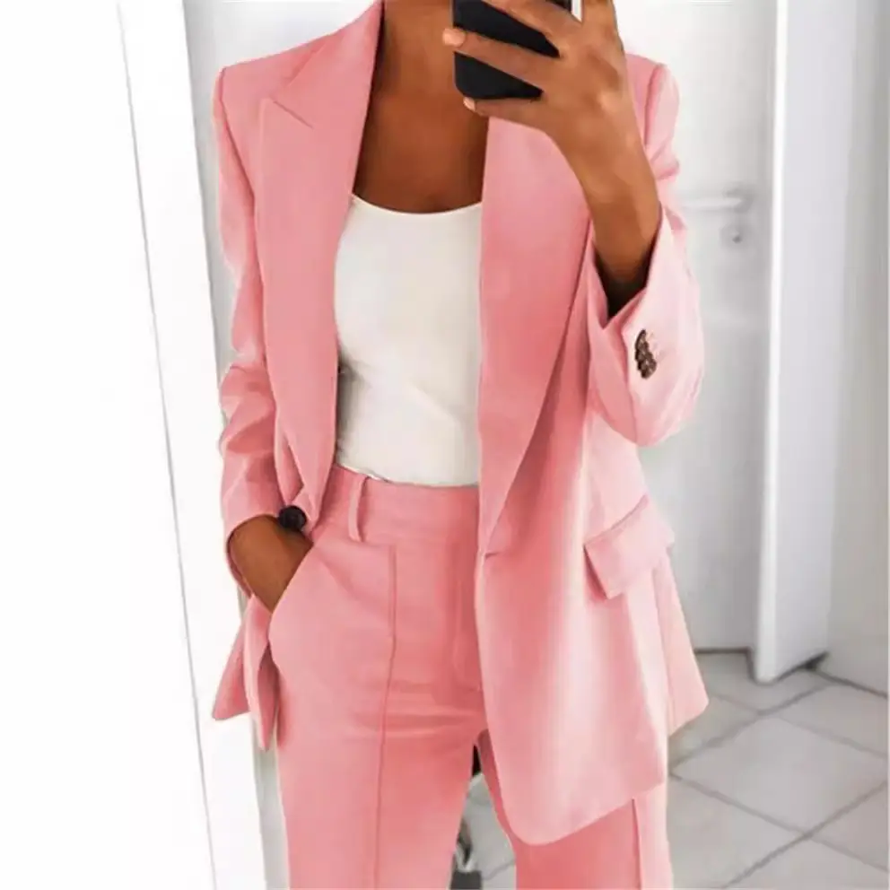 Blue Slim Fit Women's Suit Coat Set with Lapels - Image 5