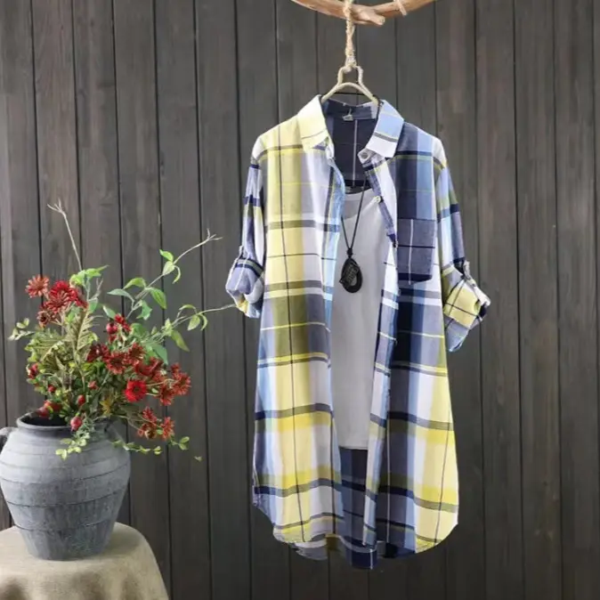 Women Plaid Long Sleeve Shirt 2025 New - Image 6