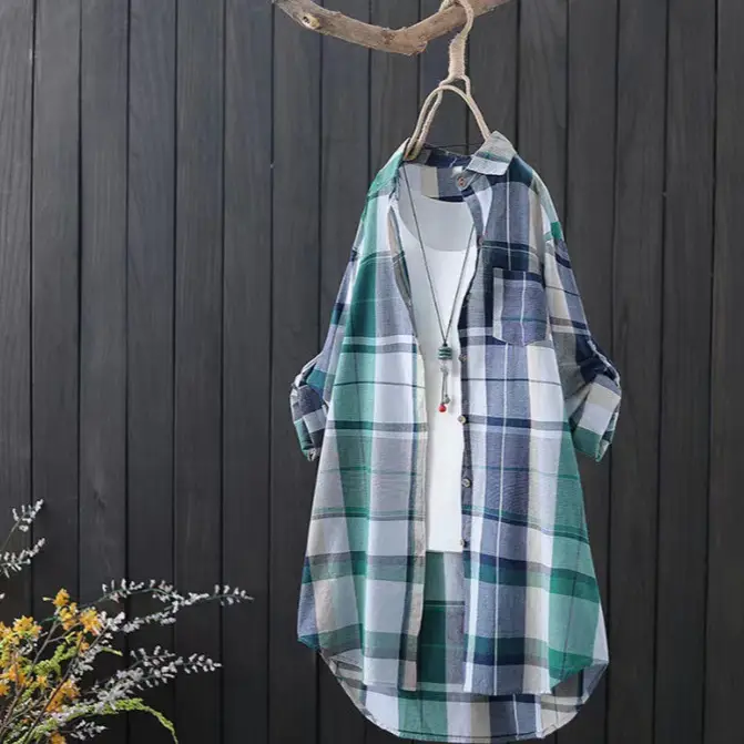 Women Plaid Long Sleeve Shirt 2025 New - Image 7