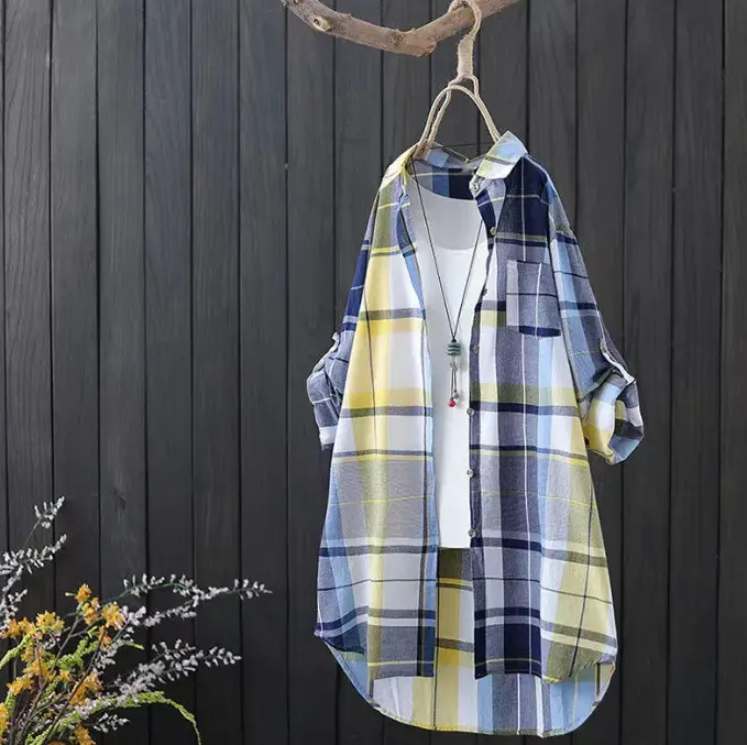 Women Plaid Long Sleeve Shirt 2025 New - Image 2