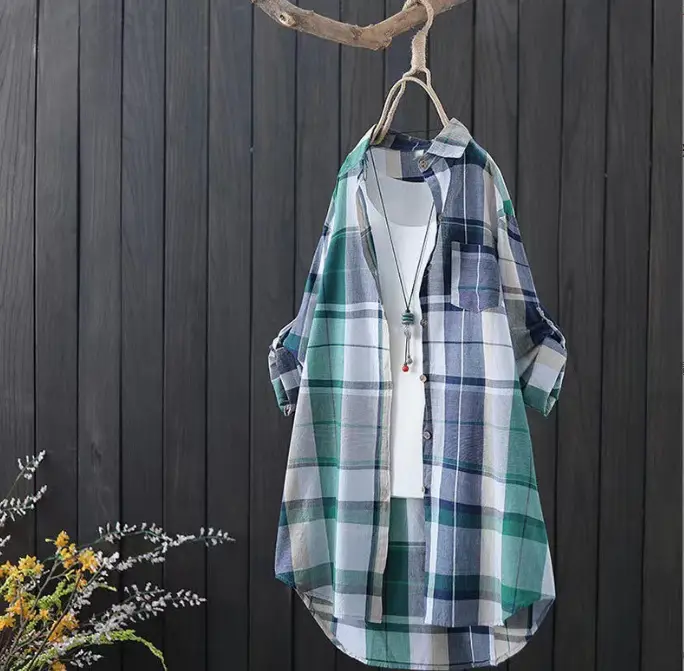Women Plaid Long Sleeve Shirt 2025 New - Image 3