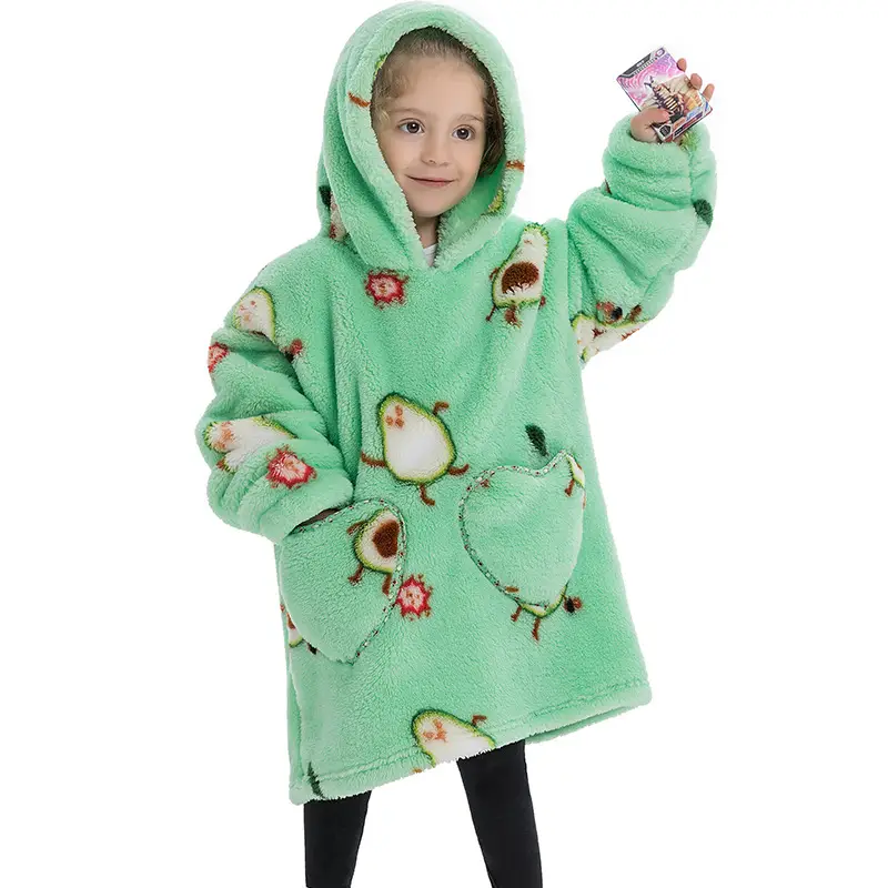 Kids Hooded Warm Blanket with Cartoon Print
