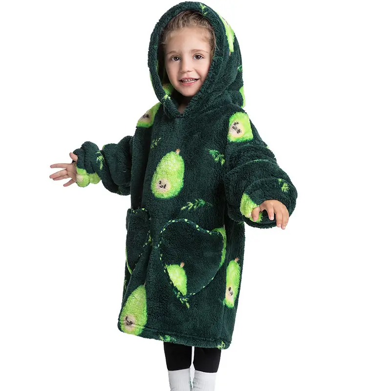 Kids Hooded Warm Blanket with Cartoon Print