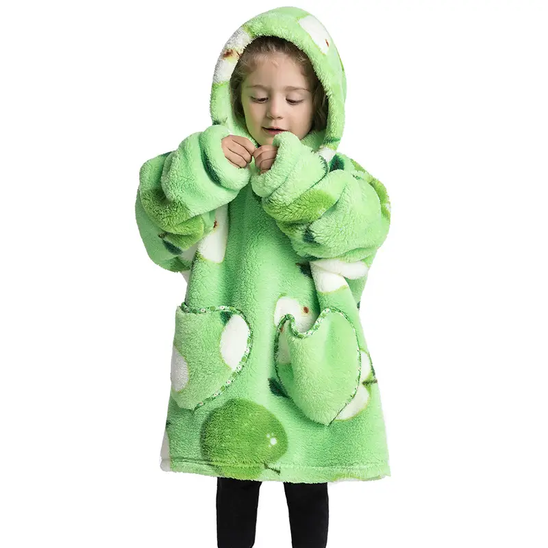 Kids Hooded Warm Blanket with Cartoon Print