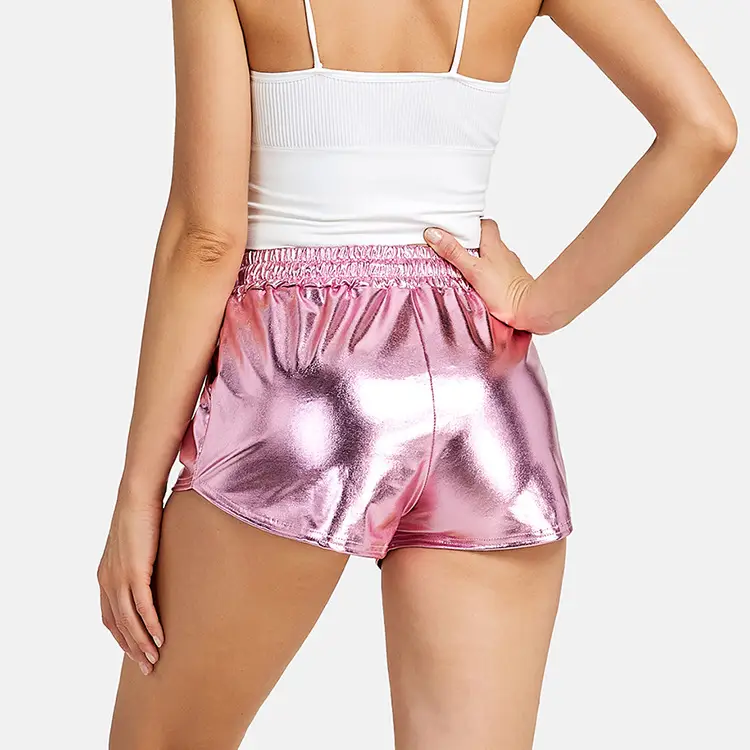 Gold Metallic Reflective Shorts for Women - Image 7