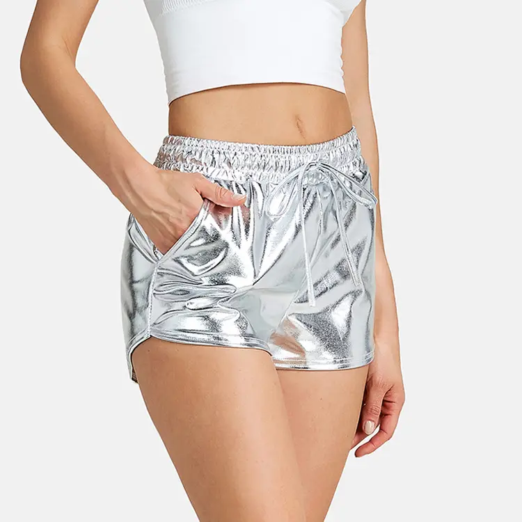 Gold Metallic Reflective Shorts for Women - Image 8