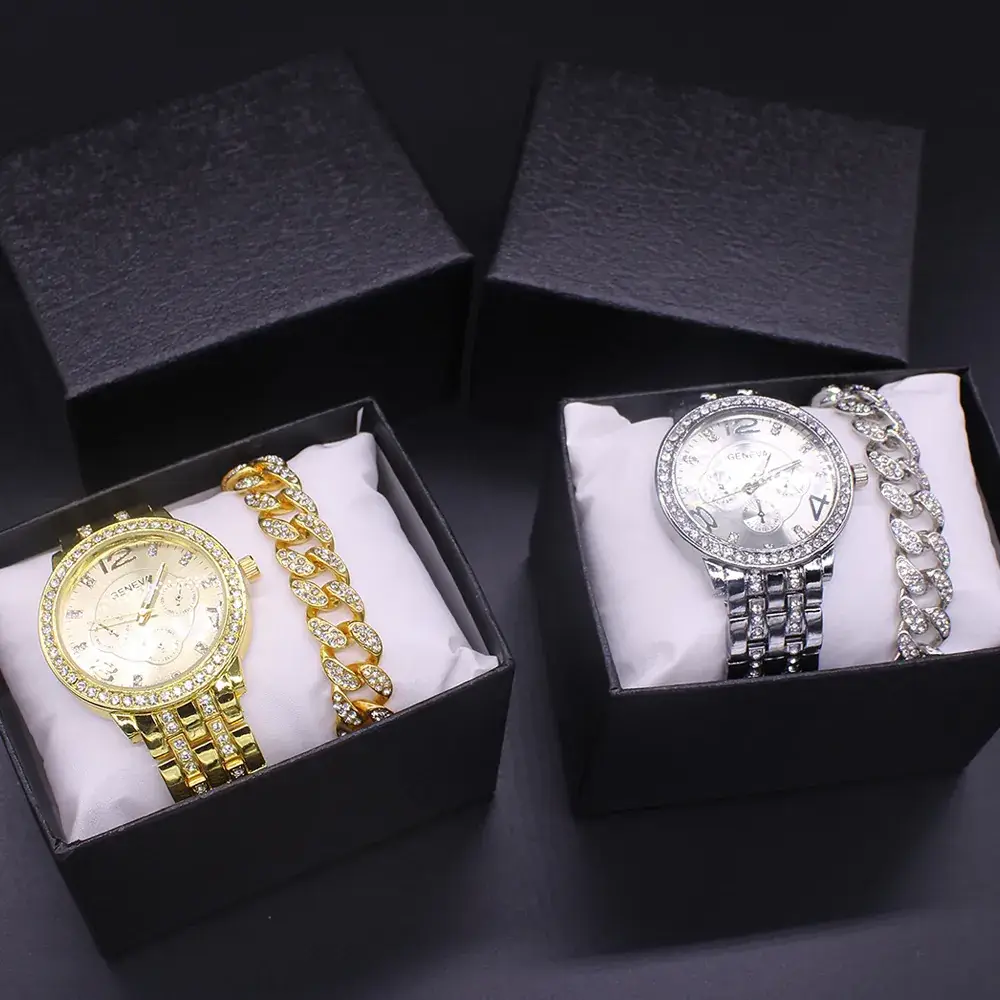 Gold Diamond Wristwatch Set for Men