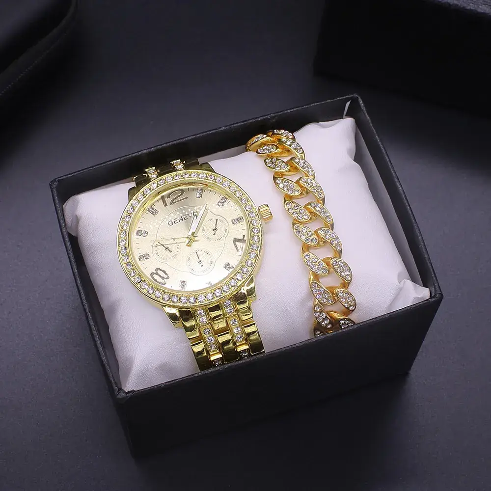 Gold Diamond Wristwatch Set for Men