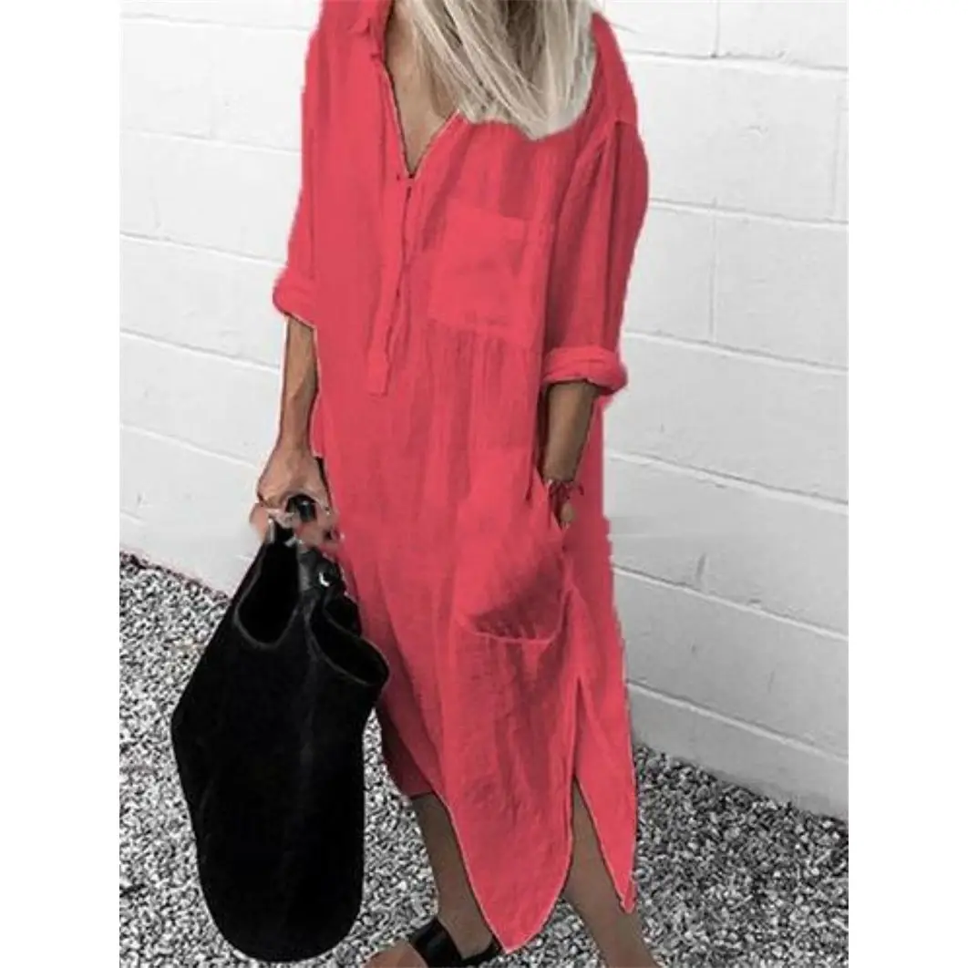 Elegant Pure White Slit Shirt Dress for Women - Image 10