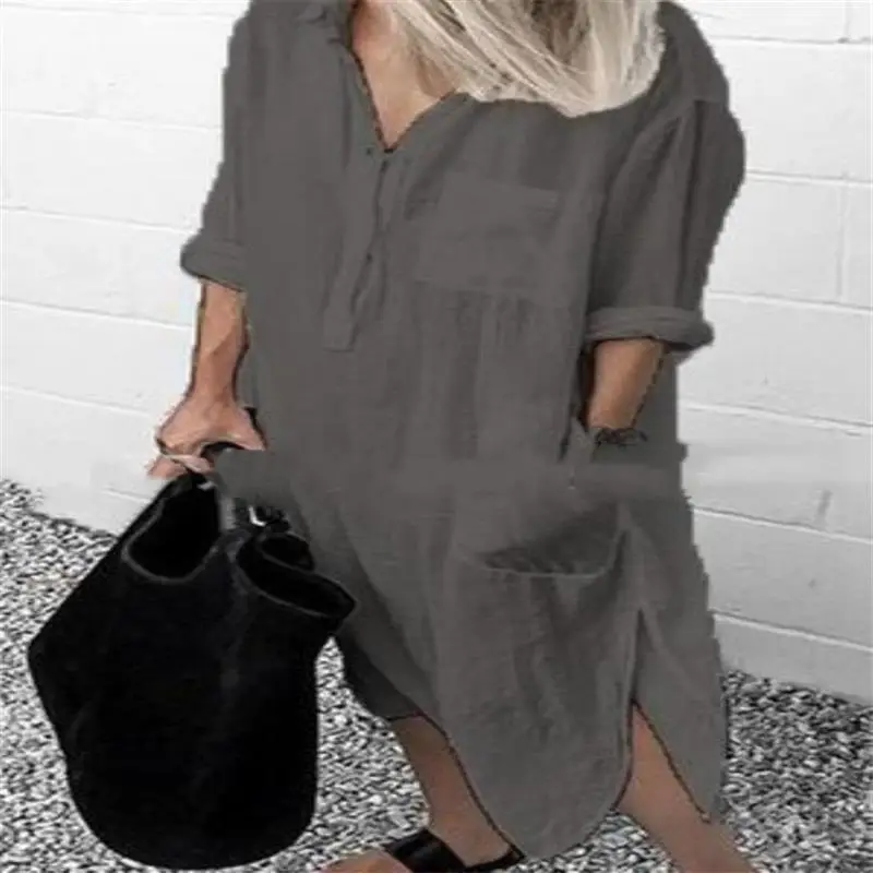 Elegant Pure White Slit Shirt Dress for Women - Image 7