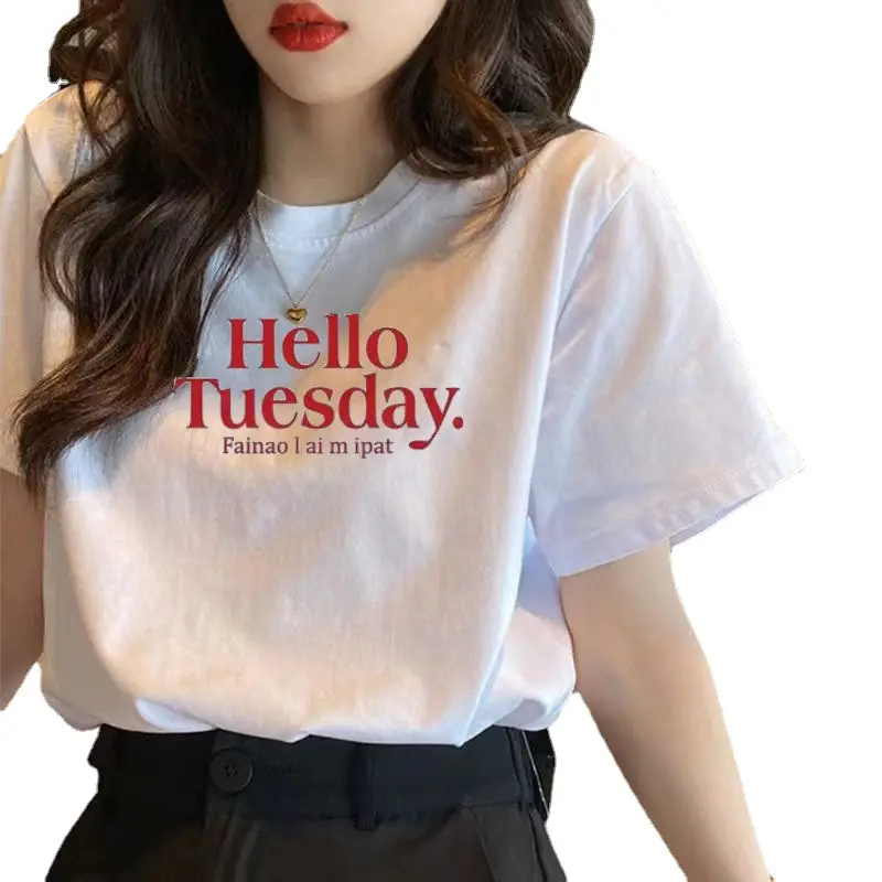 Women White Bear Embroidered Cotton T-Shirt Short Sleeve - Image 44