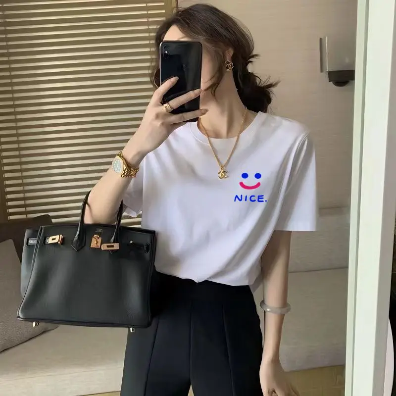 Women White Bear Embroidered Cotton T-Shirt Short Sleeve - Image 17