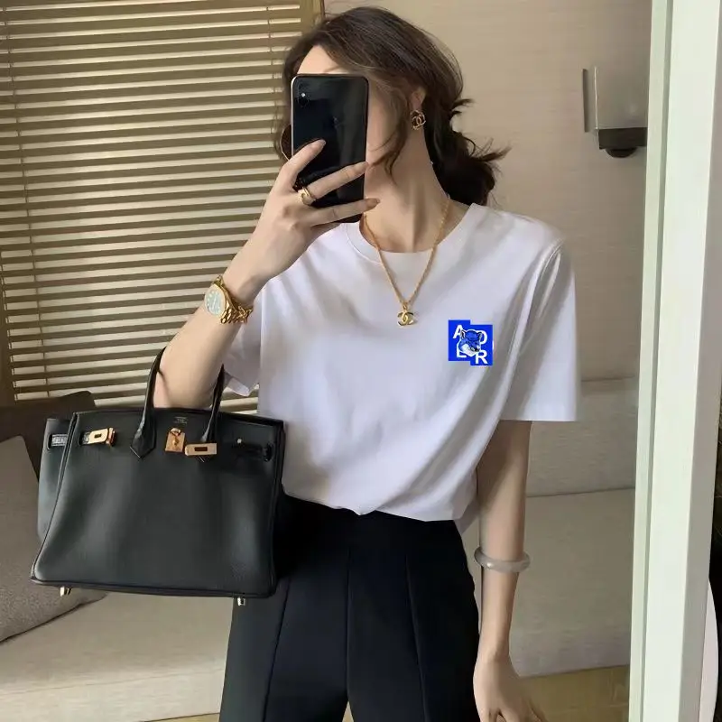 Women White Bear Embroidered Cotton T-Shirt Short Sleeve - Image 20