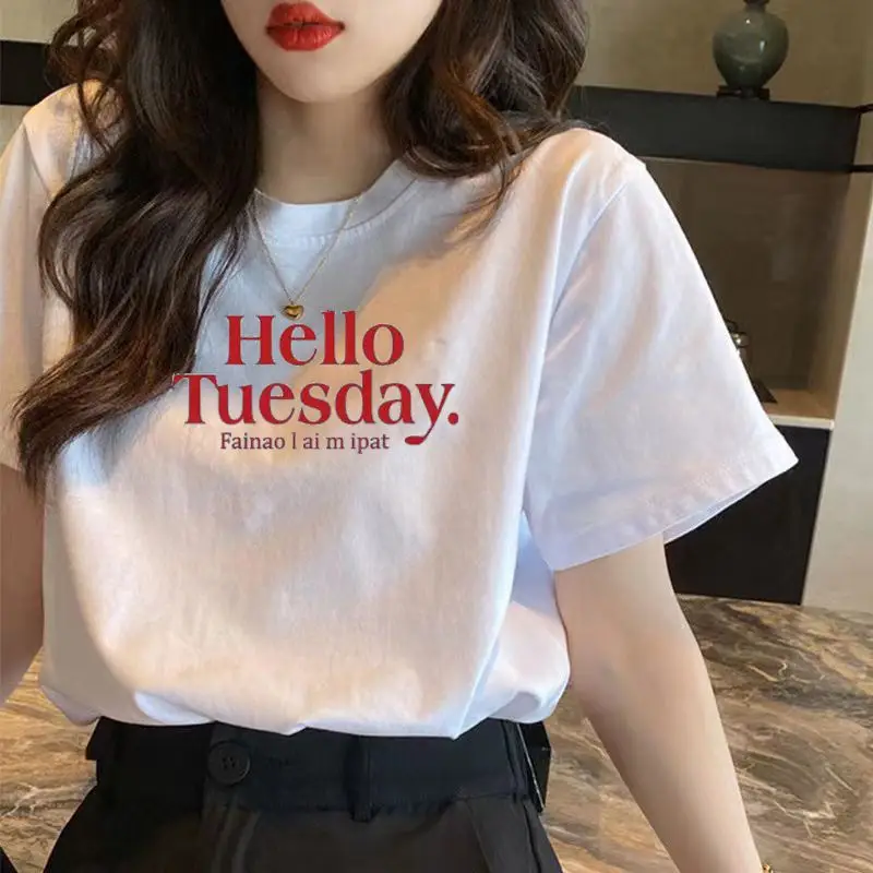 Women White Bear Embroidered Cotton T-Shirt Short Sleeve - Image 3