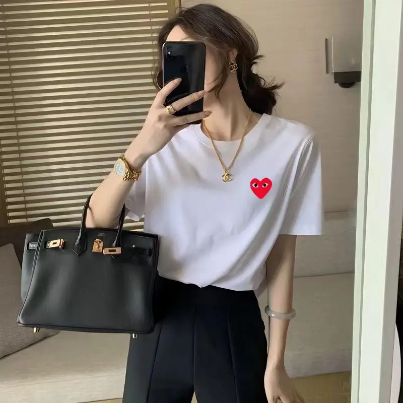 Women White Bear Embroidered Cotton T-Shirt Short Sleeve - Image 5
