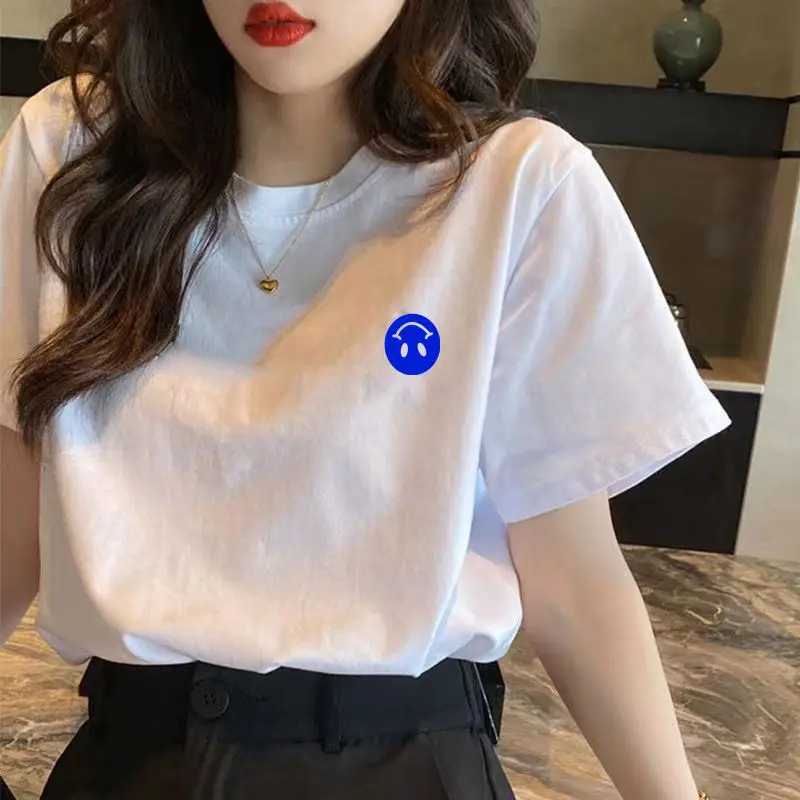 Women White Bear Embroidered Cotton T-Shirt Short Sleeve - Image 7