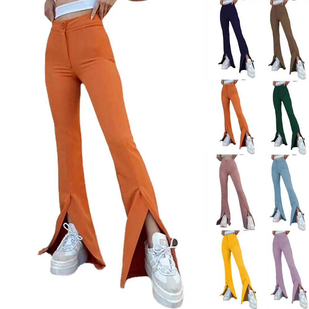 Yellow Bell Pants with Slit Design for Women