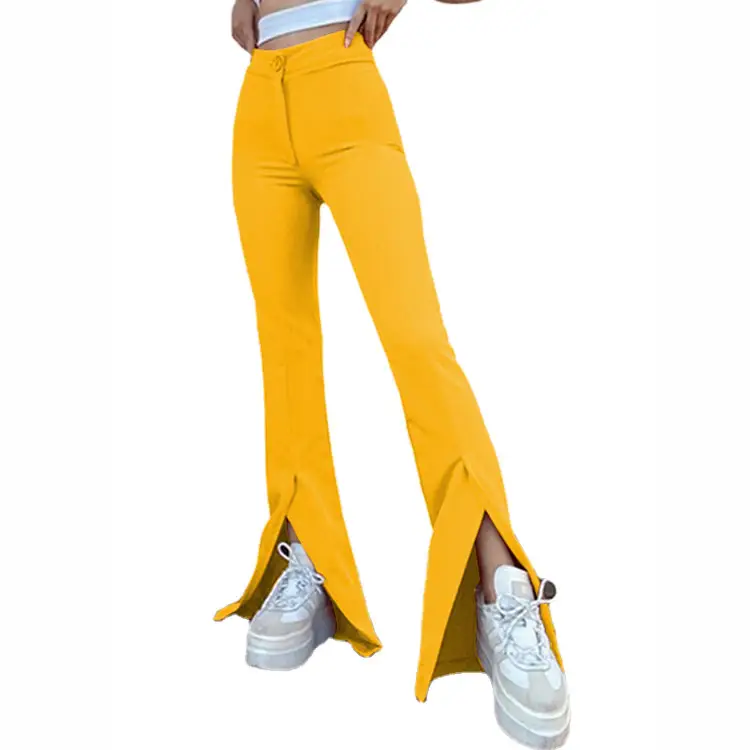 Yellow Bell Pants with Slit Design for Women