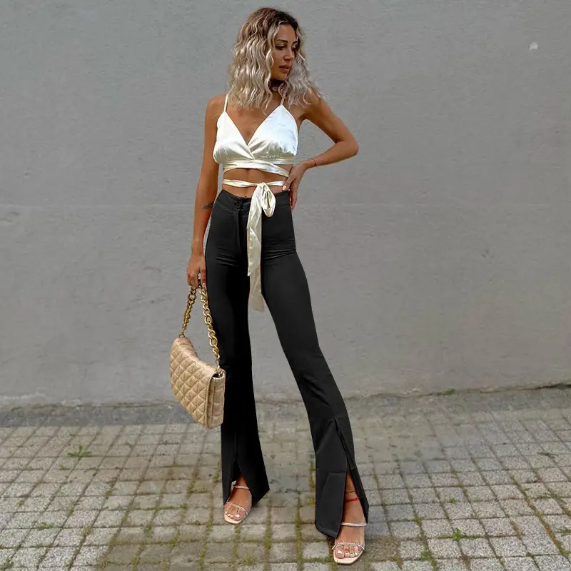 Yellow Bell Pants with Slit Design for Women